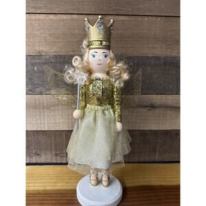 Fairy Princess Nutcracker Holding Wand Gold Wing Christmas Home Decor RARE -flaw